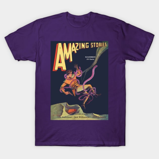 Space Adventurer vs Tentacle Monster Comic Cover T-Shirt by Weirdette